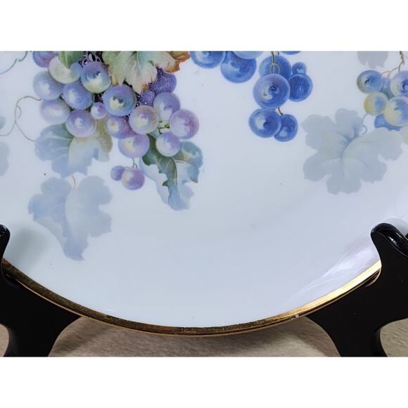 Bavaria Rounded Plate Grape Design Zeh Scherzer Gold Trim 8" Early 1900s Vintage - Picture 6 of 10